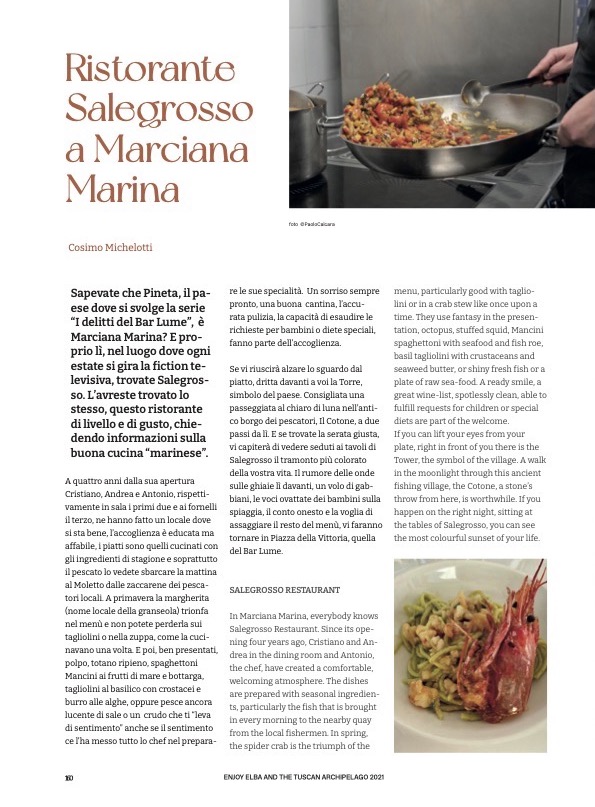 Articolo sul Ristorante SALEGROSSO del magazine Enjoy Elba and Tuscan Archipelago 2021