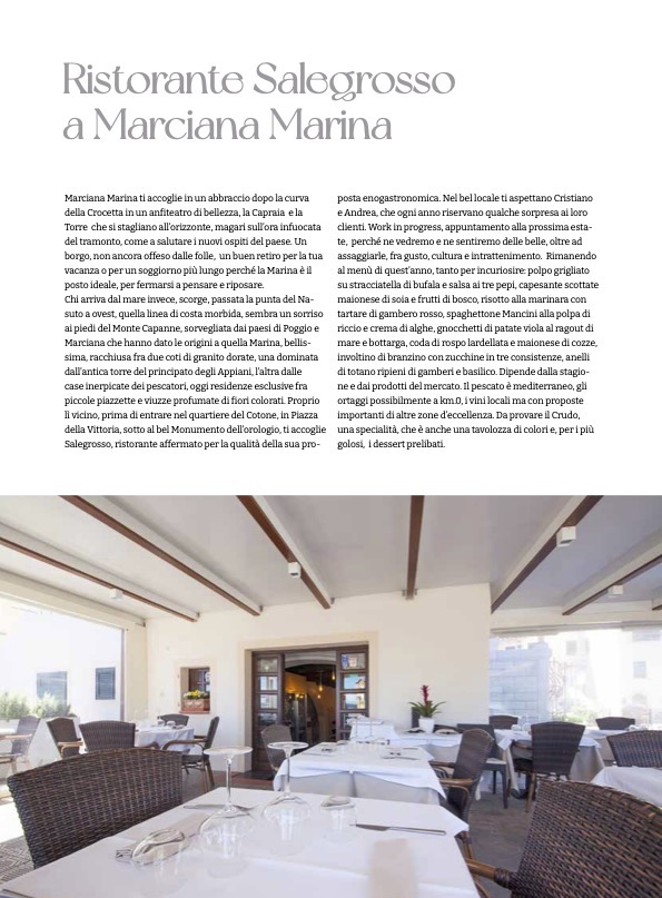 Articolo sul Ristorante SALEGROSSO del magazine Enjoy Elba and Tuscan Archipelago 2022