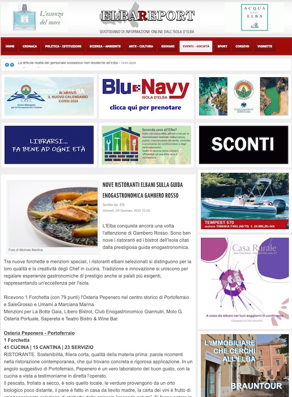 Articolo del quotidiano di informazione online ELBAREPORT